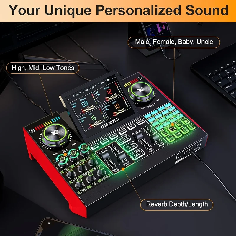 Tenlamp G10 Podcast Microphone Bundle with Live Sound Card Audio Mixer, Voice Changer DJ Effects XLR 3.5mm Interface for PC Smartphone Gaming Streaming Recording YouTube Studio Vlog