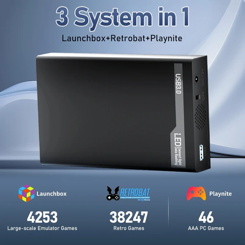 Mix 500GB Gaming HDD Retro Video Game Console Retrobat＆Playnite＆Launchbox OS for XBOX/PS3/PS2/Switch/Wii/WiiU with 38000+Games