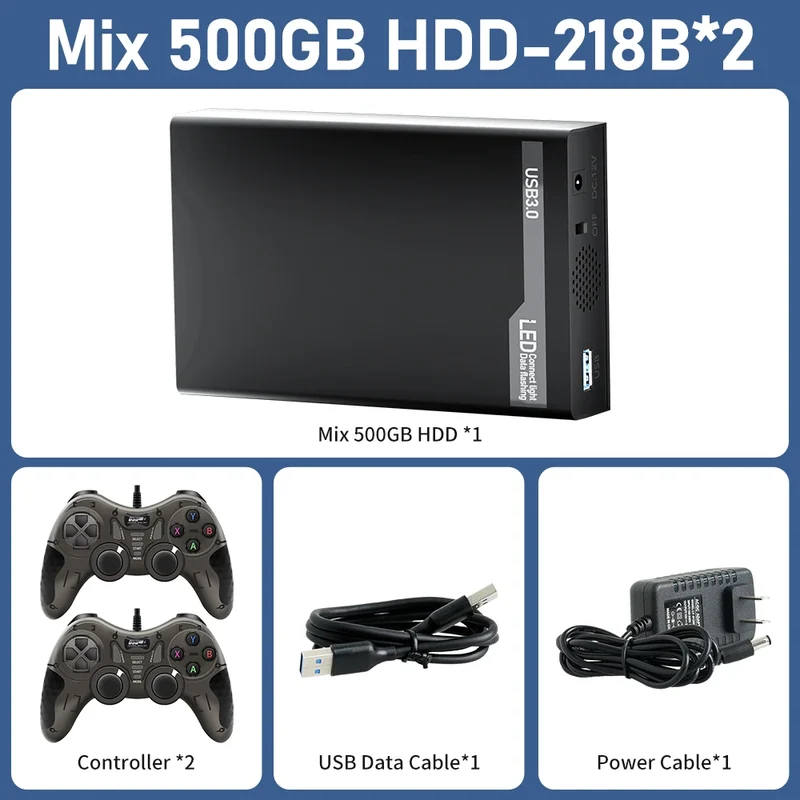 Mix 500GB Gaming HDD Retro Video Game Console Retrobat＆Playnite＆Launchbox OS for XBOX/PS3/PS2/Switch/Wii/WiiU with 38000+Games