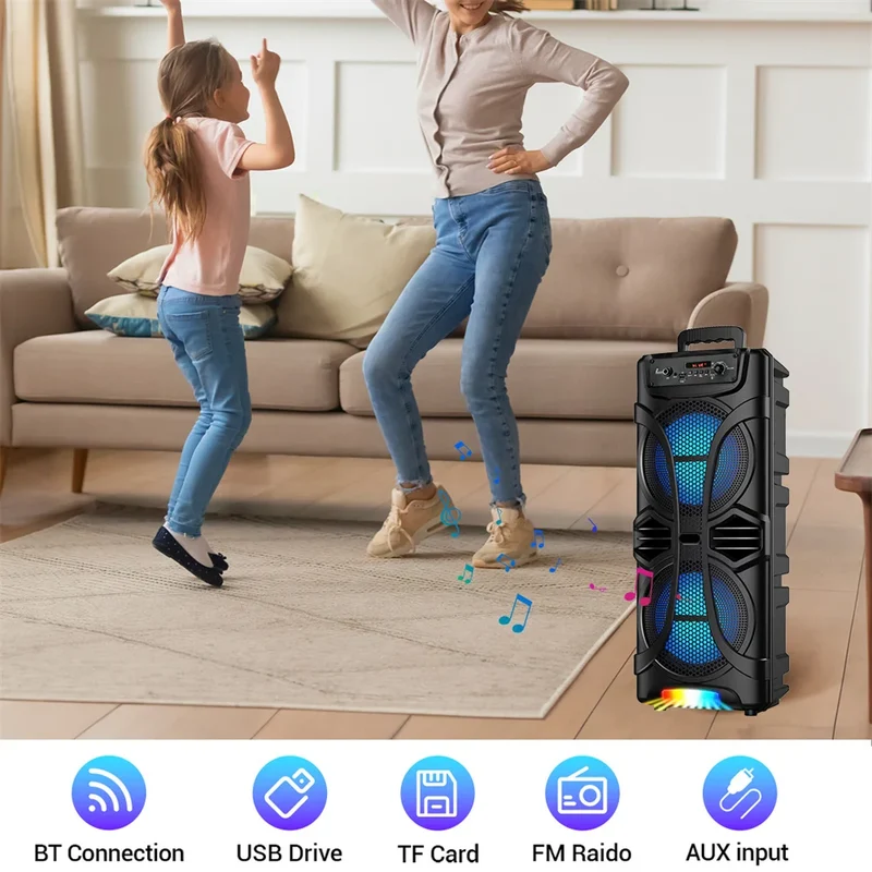 6800W Portable Bluetooth Speaker Sound System Party Led Light Rechargeable Outdoor Loud KaraokeDual 8 " Speaker USB TWS