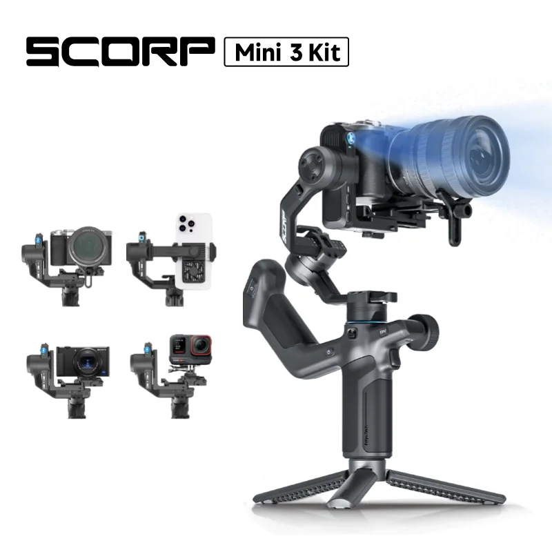 FeiyuTech SCORP Mini 3 Kit Gimbal Stabilizer with Built-in 4.0 Intelligent AI Tracking for Mirrorless Action Camera & Smartphone