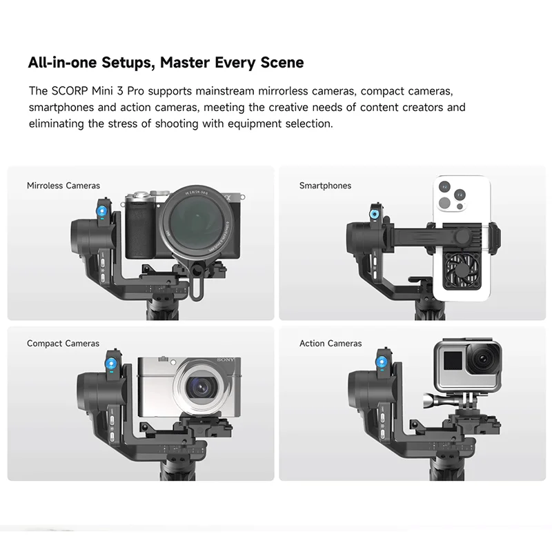 FeiyuTech SCORP Mini 3 Kit Gimbal Stabilizer with Built-in 4.0 Intelligent AI Tracking for Mirrorless Action Camera & Smartphone