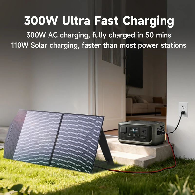ALLPOWERS VOLIX P300 Solar Generator 256Wh Portable Power Station & SE100 100W Monocrystalline Solar Panel for Camping RV home
