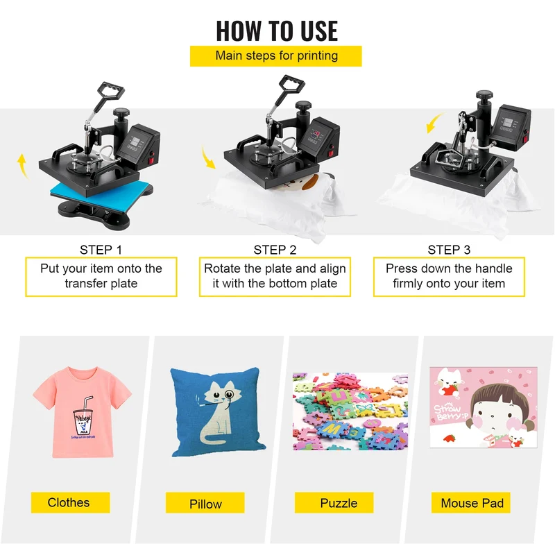 SucceBuy 12x10Inch Dual Digital Heat Press Machine 650W Swing Away 360 Degree Rotation Transfer Sublimation Printing for T-Shirt