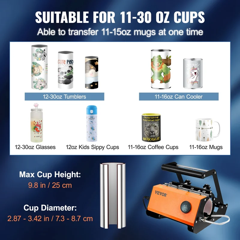 SucceBuy 11-30Oz Cup Tumbler Heat Press Touchscreen DIY Gift Ceramic Mug Heat Presser Sublimation Transfer Auto Printing Machine