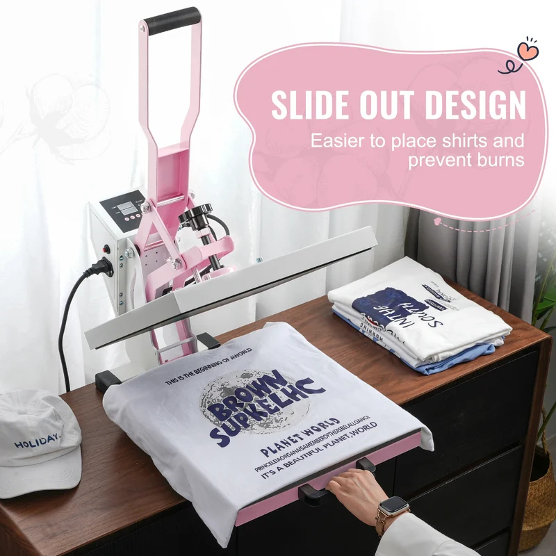 SucceBuy 15 x 15in Heat Press Machine, Slide Out Heat Transfer Machine Fast and Even Heating 2-Layer Insulation Cotton