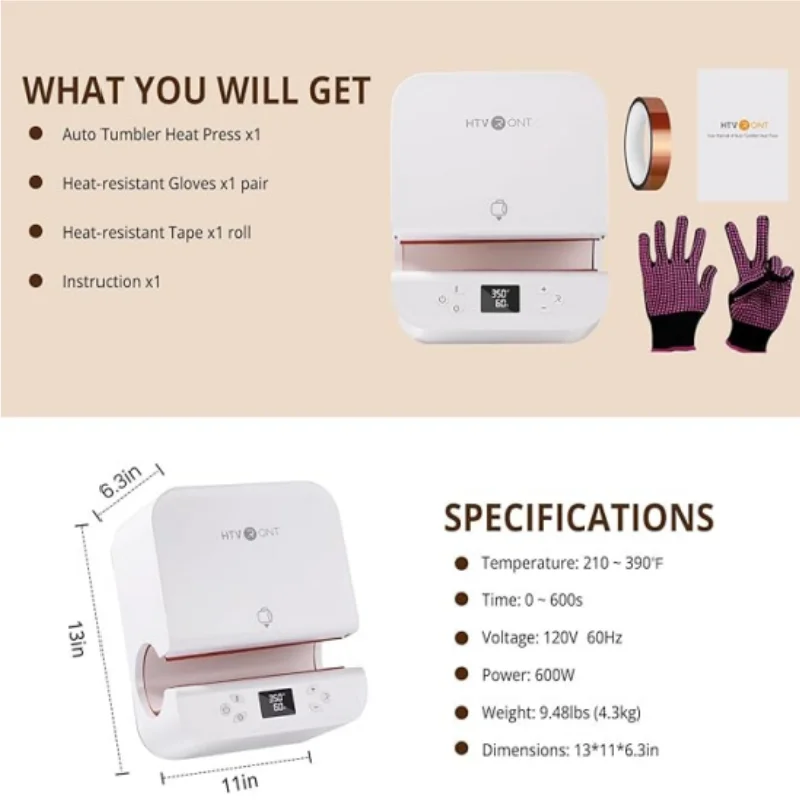 HTVRONT Auto Tumbler Heat Press Machine - Mug Heat Press Heat Up Fast & Even, Professional Tumbler Press High-Security