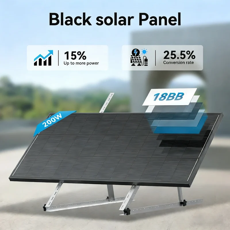 Rvpozwer 200w High Efficiency Black Monocrystalline Solar Panel With Busbar Hidden Technology For RVs Trucks Vehicles Home Power