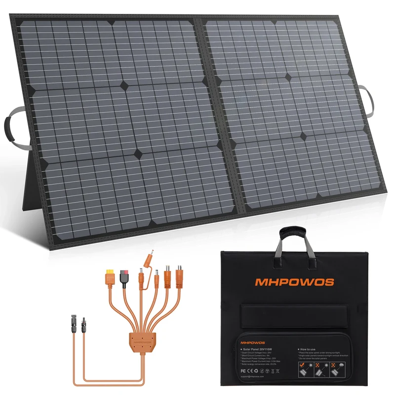 MHPOWOS 110W Foldable Solar Panel 20V Portable Solar Charger Waterproof for Solar Generator Power Station Van Outdoor Camping RV