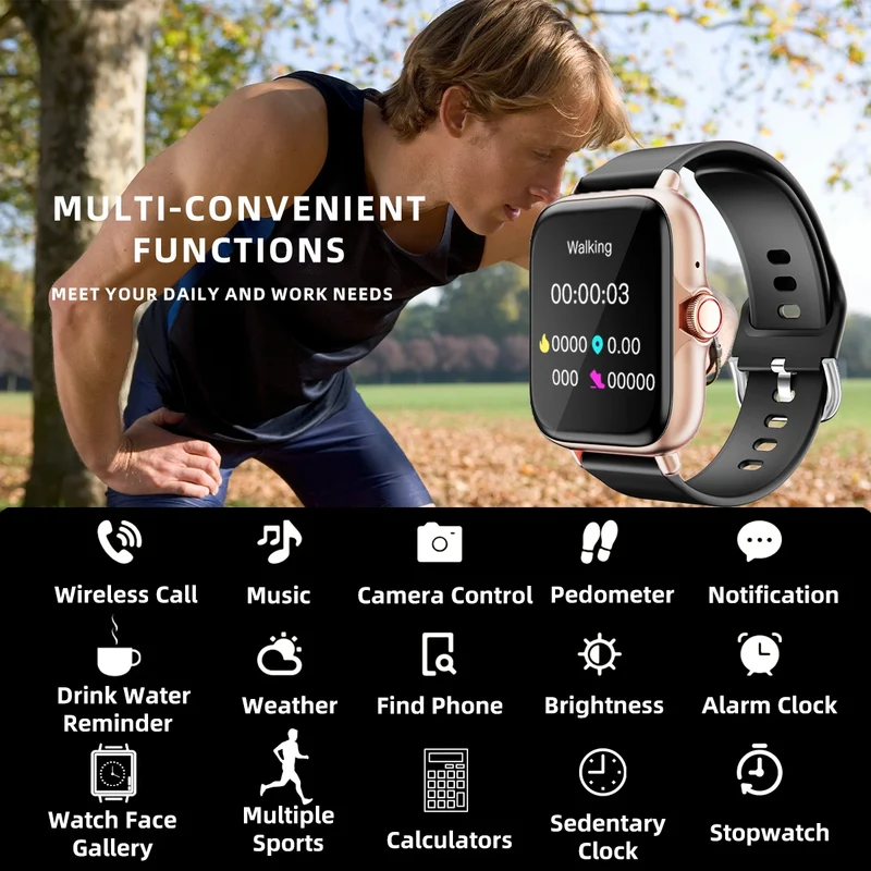 1.83'' Smart Watch with Message Answer Call Sleep Monitoring Sports Pedometer Information Alerts For iPhone Android