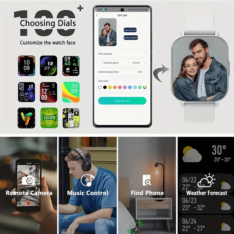 Smart Watch for Men & Women - Multi-Function Fitness Tracker with Call/Message/Weather/Alarm/Remote Camera Control, USB-Powered