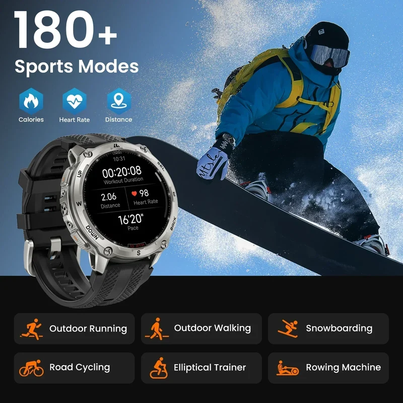 KOSPET Tank T4 Men's Rugged Smart Watch Military Grade GPS Stainless Steel 100M Waterproof 45M Freediving 24/7 Health Monitor