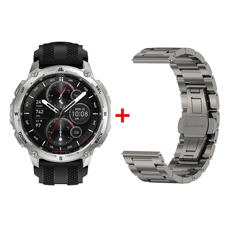 KOSPET Tank T4 Men's Rugged Smart Watch Military Grade GPS Stainless Steel 100M Waterproof 45M Freediving 24/7 Health Monitor