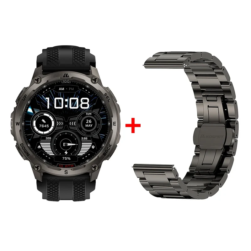 KOSPET Tank T4 Men's Rugged Smart Watch Military Grade GPS Stainless Steel 100M Waterproof 45M Freediving 24/7 Health Monitor