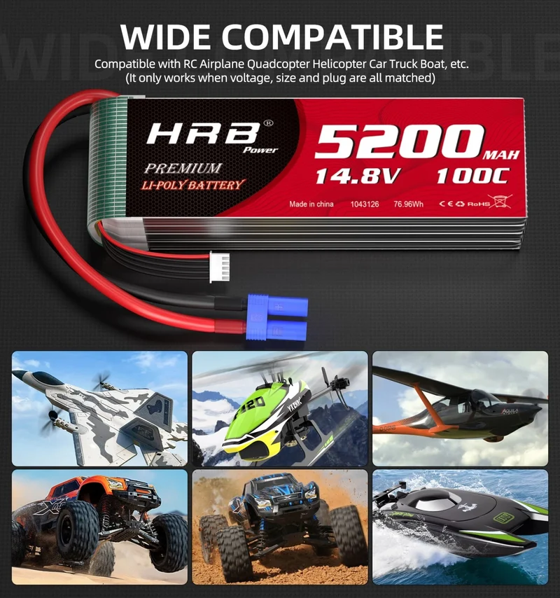 HRB 14,8V 4S 5200mAh LiPo-Akku 100C mit EC5-Stecker (2 St.)