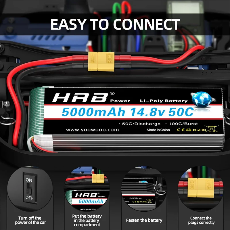 HRB 14,8V 5000mAh 50C LiPo- Akku mit XT60-Stecker (2 St.)