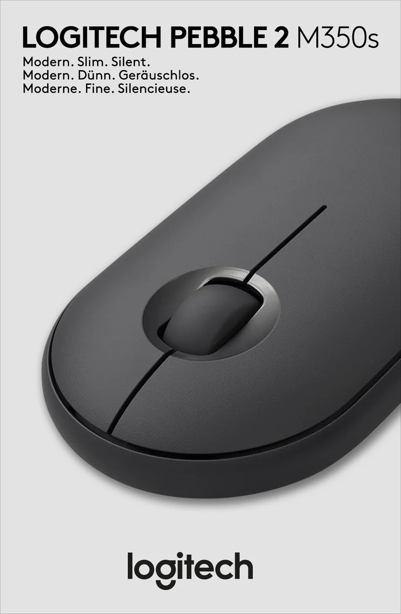 Logitech Maus M350s, Pebble 2, Wireless, Bluetooth, grafit Optisch, 1000 dpi, 3 Tasten, Retail