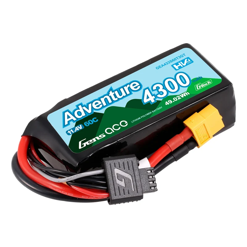 Gens ace 4300mAh 3S 60C HV LiPo Battery with XT60 & 1To3 Plug | Adventure Series | G-Tech