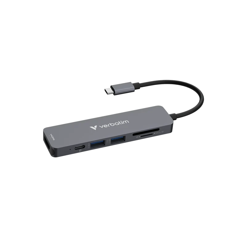 Verbatim Hub, USB-C Essentials, 6 Port mit Card Reader HDMI, 2x USB-A, 1x USB-C PD, Retail-Blister