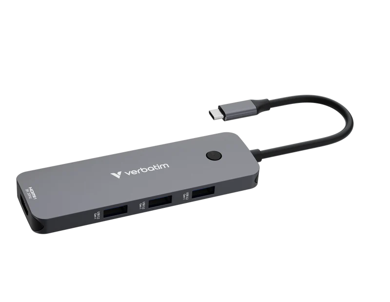 Verbatim Hub, Multiport, CMH-08, 3x USB 3.2-A, USB 3.2-C 2x HDMI 4K, SD, microSD, USB 3.1-C Kabel, Retail