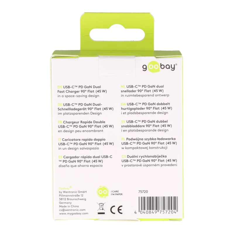 Goobay Multi Fast Charger 45 W – USB-C PD GaN Dual-Schnellladegerät mit 90° Flat Design