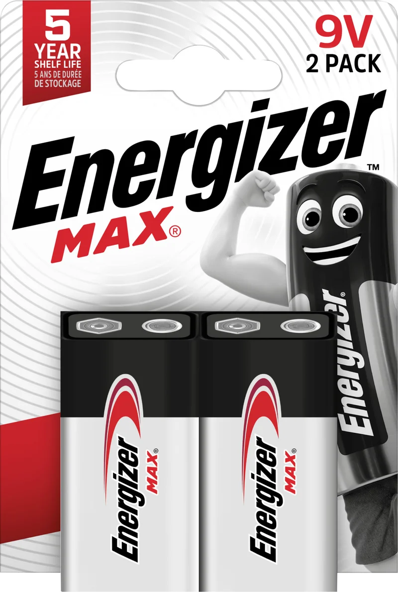 Energizer Batterie Alkaline, E-Block, 6LR61, 9V Max, Retail Blister (2-Pack)