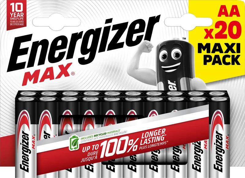 Energizer Batterie Alkaline, Mignon, AA, LR06, 1.5V Max, Retail Blister (20-Pack)