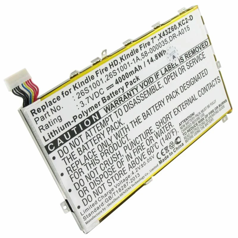 AccuCell Akku nur passend für den Amazon Kindle Fire HD Akku DR-A015, 58-000035, 26S1001 3,7 Volt 4000mAh