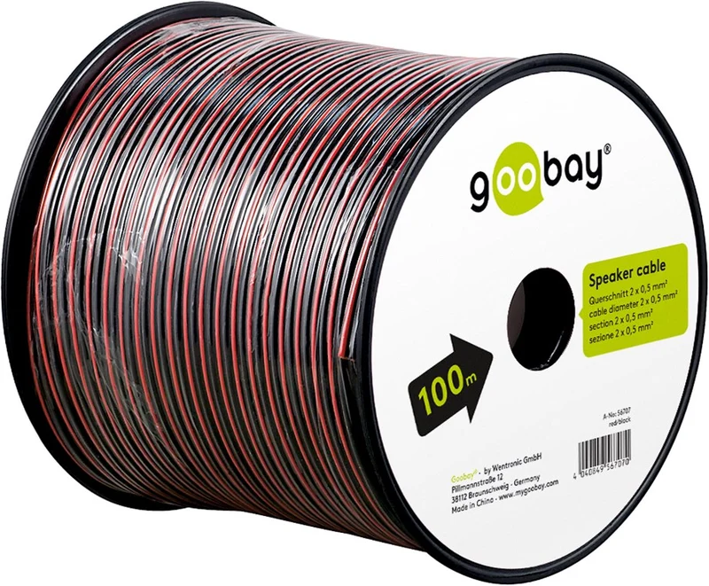 Goobay Lautsprecherkabel CCA - 100 m Rolle, Querschnitt 2 x 0,50 mm²