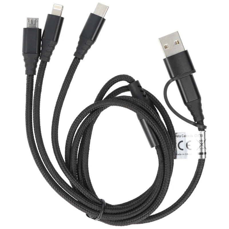 AccuCell USB-Ladekabel 3in1 mit Lightning-, Micro-USB-, und USB-C Anschluss, 1 Meter Länge