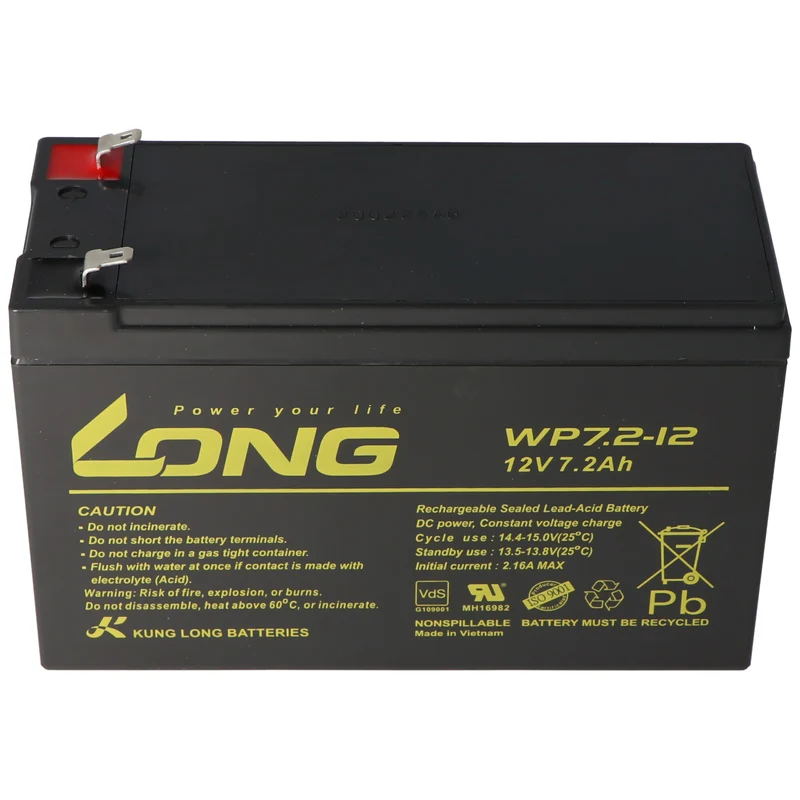 Kung Long WP7.2-12M, 12Volt, 7,2Ah VDS G109001, mit Faston 4,8mm Steckkontakten