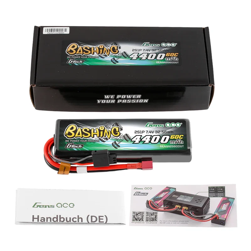 Gens ace Bashing G-Tech 4400mAh 7,4V 2S1P 60C RC-Car LiPo-Akku mit Deans(T)-Stecker und Hartschalenkoffer 759-17#