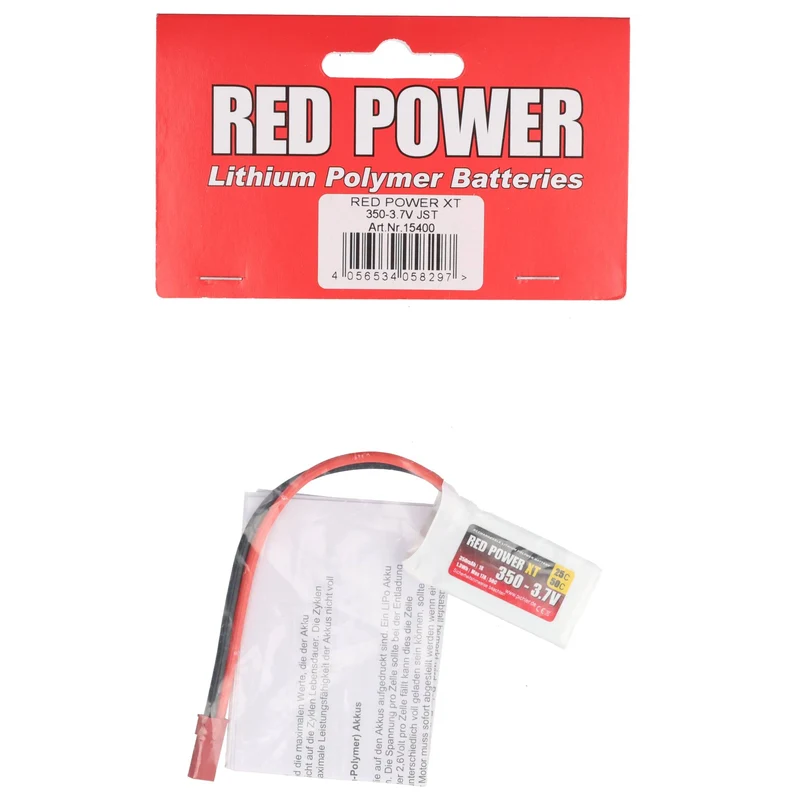 Pichler RED POWER LiPo Akku 350mAh – 3,7V 1S mit JST/BEC Stecker, 37 x 20 x 8mm