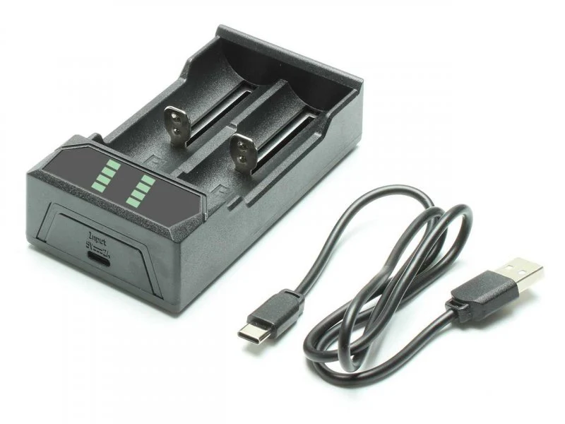 FliteZone USB Ladegerät Li-Ion 18650 – 2-Schacht Ladegerät mit USB-C