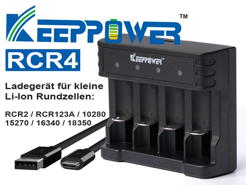 Keeppower RCR4 Li-Ion Ladegerät für RCR2 RCR123A 16340 3,6V - 3,7V
