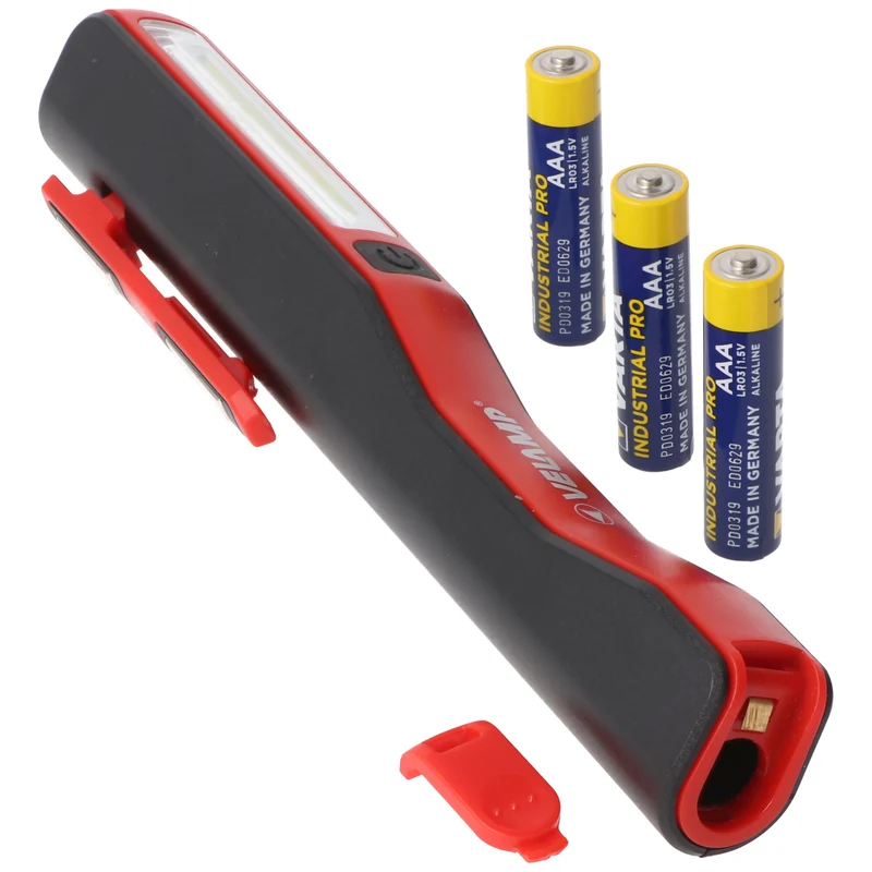 Velamp LED-Taschenlampe 1 Watt, COB 3 Watt, batteriebetriebene 2in1 Arbeitsleuchte, mit Magnet und Clip, inklusive Batterien
