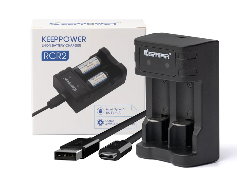 Keeppower RCR2 Ladegerät für RCR2 RCR123A 16340 18350 3,6V - 3,7V Li-Ionen Akkus