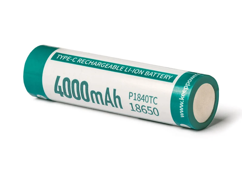 Keeppower 18650 Li-Ion Akku P1840TC 4000mAh, 3,6 / 3,7 V, 70,2x18,8mm, PCB geschützt, USB-C Ladefunktion