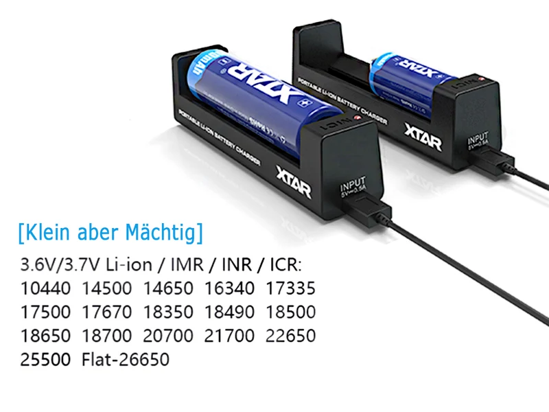 Xtar MC1 - Ladegerät für Li-Ion-Akkus 3,6V/3,7V inkl. USB-Kabel