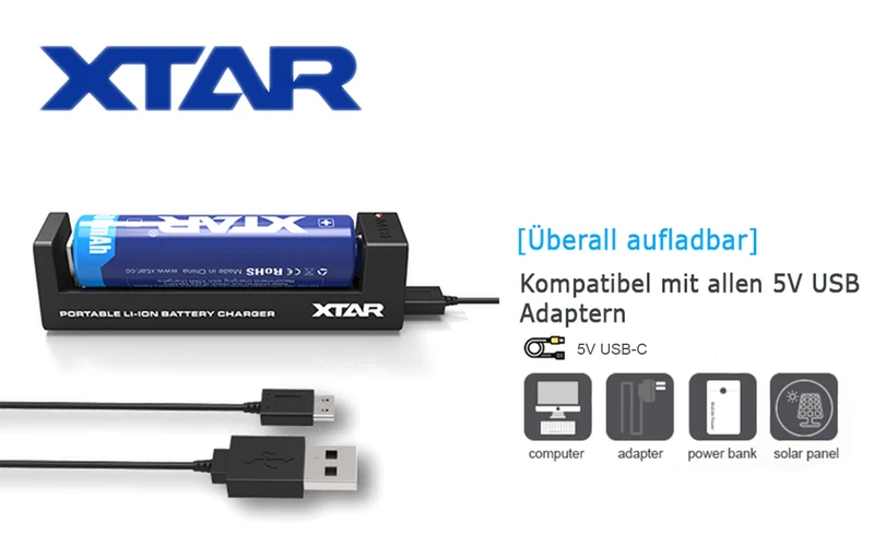 Xtar MC1 - Ladegerät für Li-Ion-Akkus 3,6V/3,7V inkl. USB-Kabel