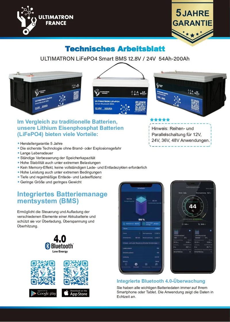 Ultimatron Smart 12,8V 200Ah LiFePO4 Bluetooth