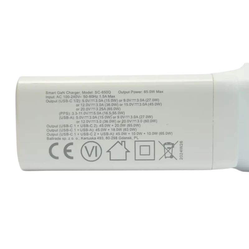 Chargeur mural rapide 65W everActive SC-650Q – 2x USB-C PD/PPS + 1x USB QC4+