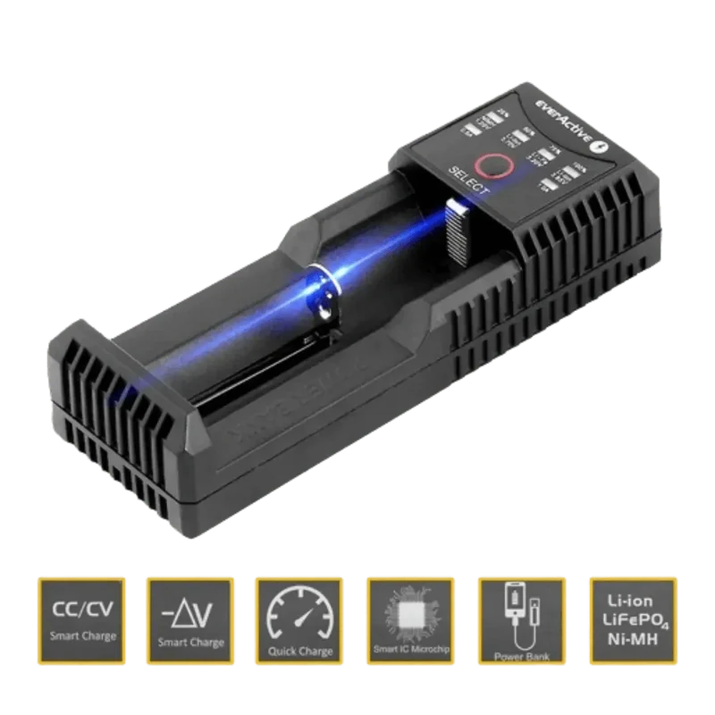 Chargeur pour 1 batterie, Li-Ion, LiFePO4 et Ni-MH