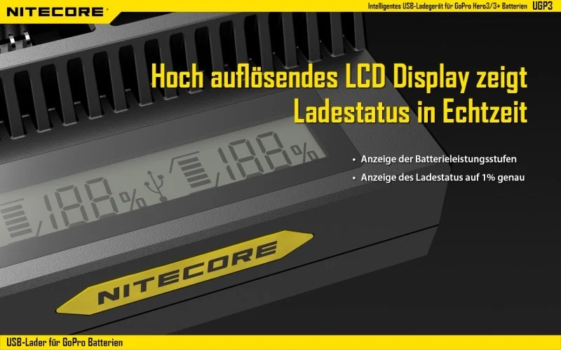Nitecore USB-Ladegerät UGP3 für GoPro HERO3/3+ Akkus