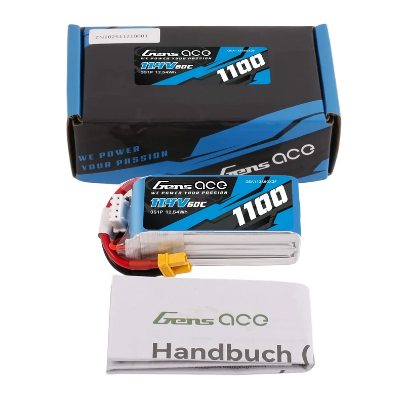 Gens ace 1100mAh 11,4V 60C 3S1P LiPo-Akkupack mit XT30-Stecker
