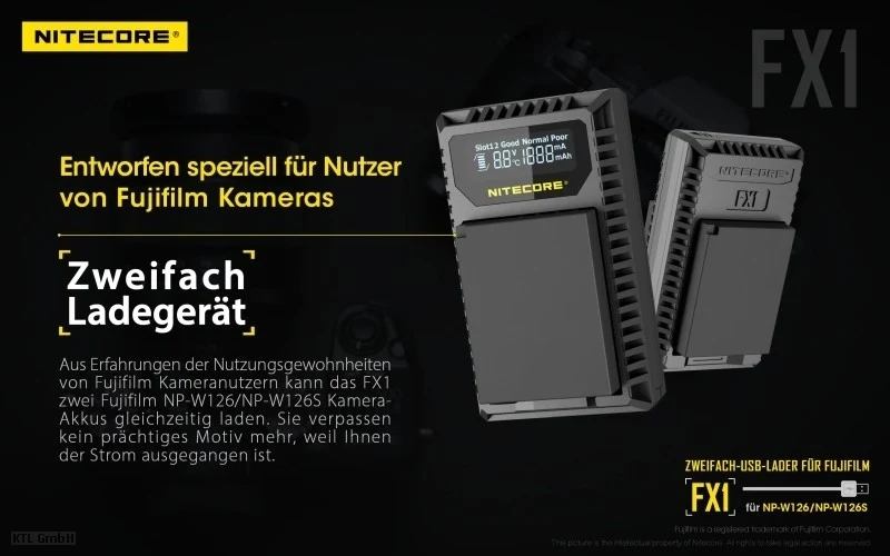 Nitecore FX1 USB-Ladegerät für Fuji Cameras