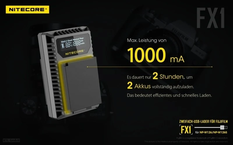 Nitecore FX1 USB-Ladegerät für Fuji Cameras