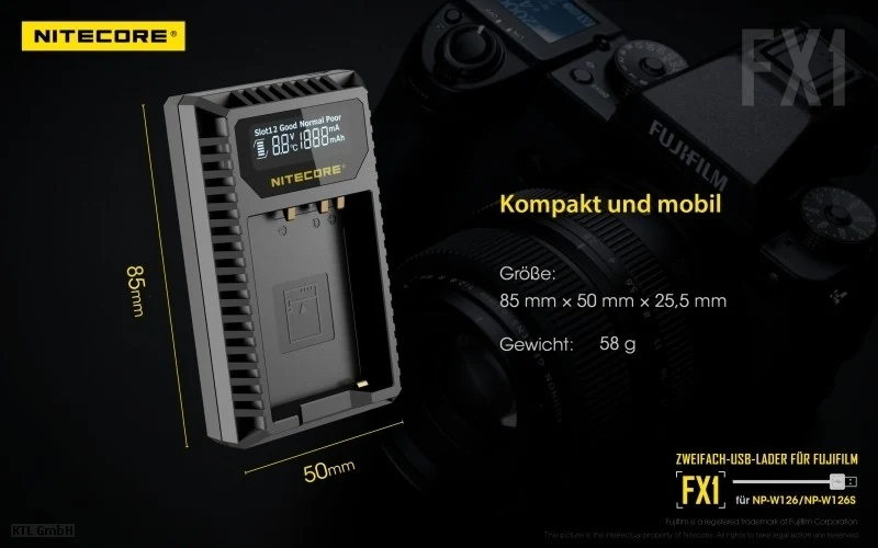 Nitecore FX1 USB-Ladegerät für Fuji Cameras