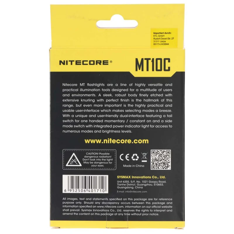 Nitecore MT10C LED-Taschenlampe mit bis zu 920 Lumen, Multitask Taschenlampe, mit zwei Side-Switches und Rotlicht-Mode