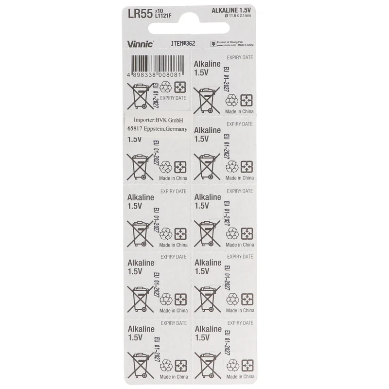 Vinnic LR55 Knopfzelle V8GA, 191, 80, LR1120, LR1121, LR4230 Batterie (10 St.)